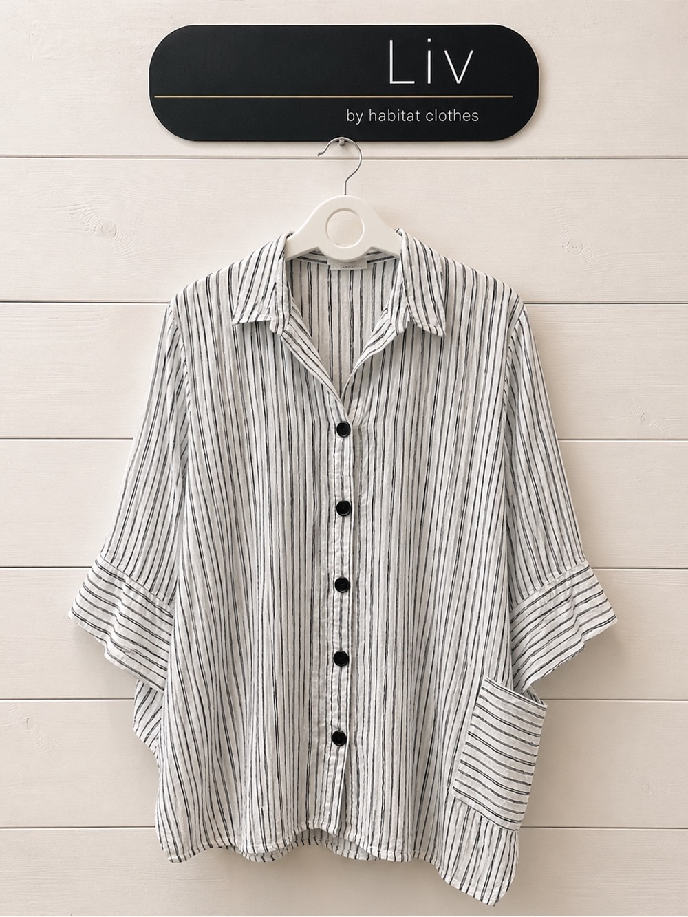 Striped Oversized Button-Up Tunic – LIV by Habitat Clothes (Size L)
